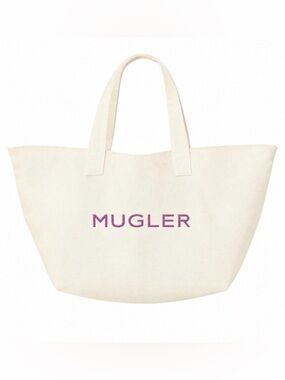 Mugler Cream Canvas Tote with Purple Logo